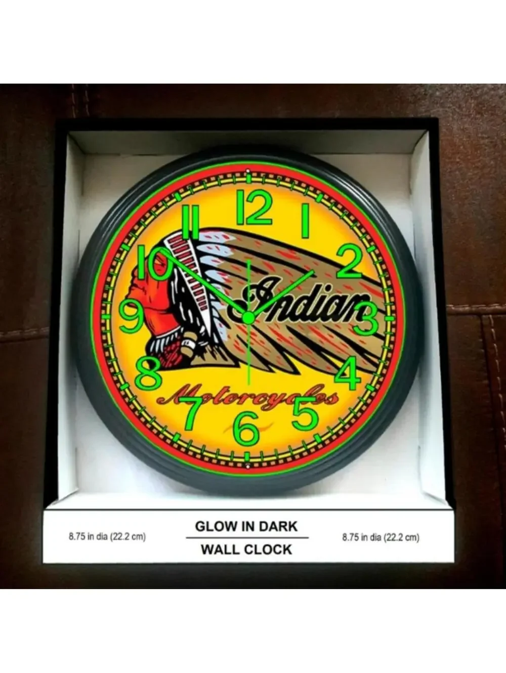 Indian Motorcycle Glow in the Dark Wall Clock Garage Shop Wall Clock NEW!!